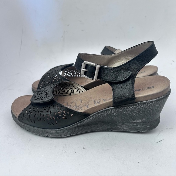 ROMIKA Nevis 05 Black Perforated Leather Wedge Heel Sandal Size 39 8.5 - Picture 4 of 12